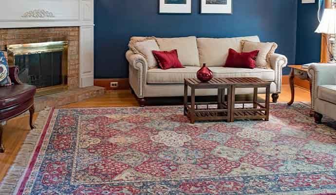 clean antique rug enhancing a classic living room interior