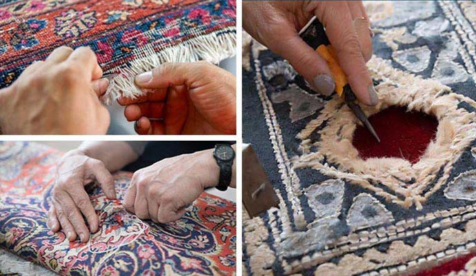 Collage of different types of professional rug repairing service