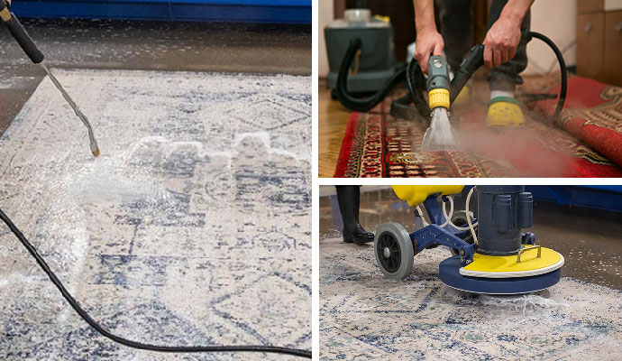 Collage of different types of rug cleaning method