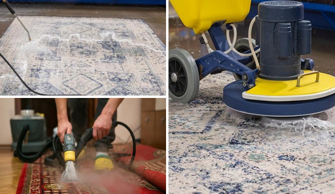 Collage of different types of rug cleaning methods