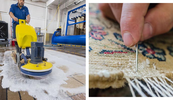 collage of rug cleaning and repair