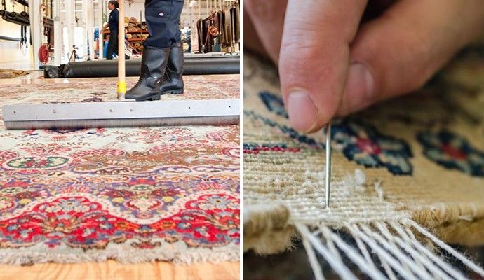 Collage of professional rug cleaning and repairing services