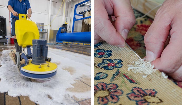 Collage of rug cleaning and rug repairing