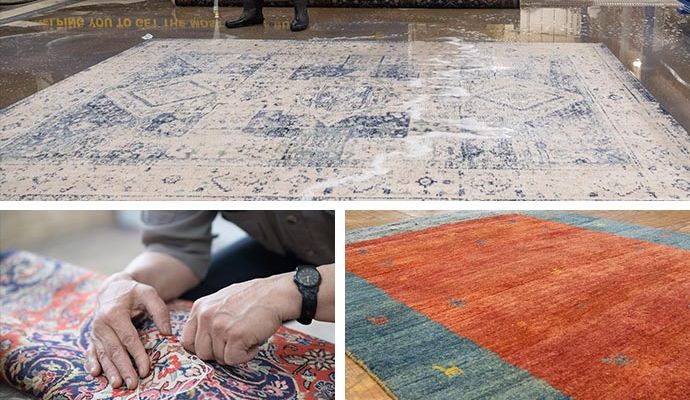Collage of rug cleaning, repairing and protection services