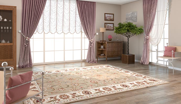 Elegant living room with floral area rug