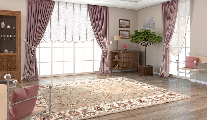 Protected Afghan rug in living room
