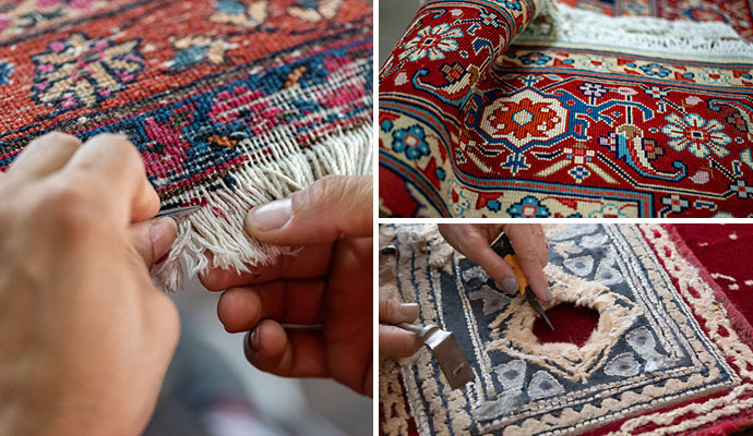 Collage of different types of rug repairing service