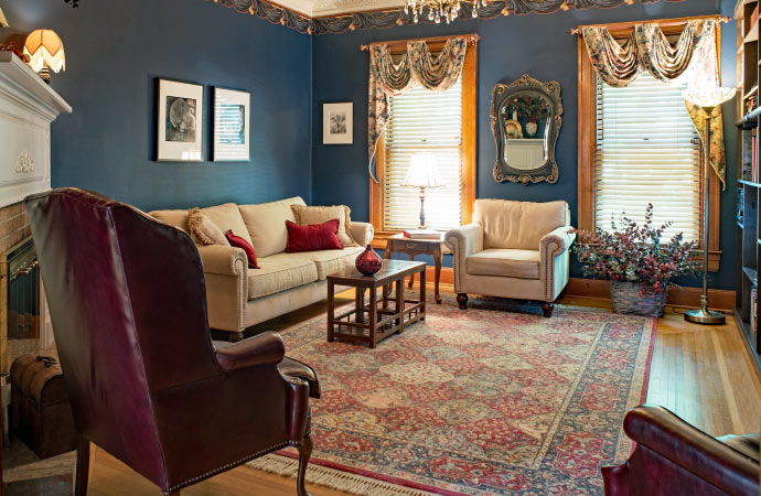 Patterned rug in living room