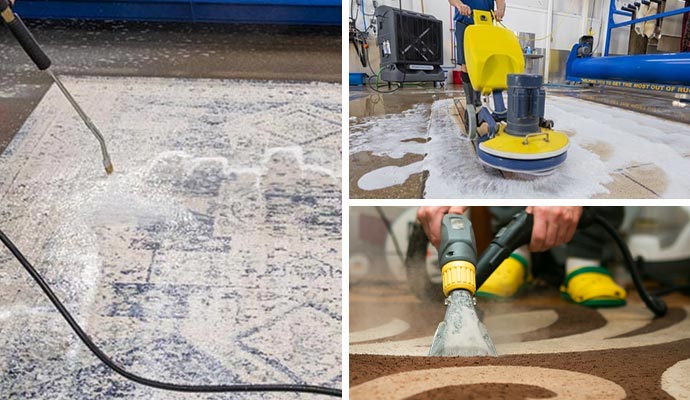 Rug cleaning methods and equipment collage