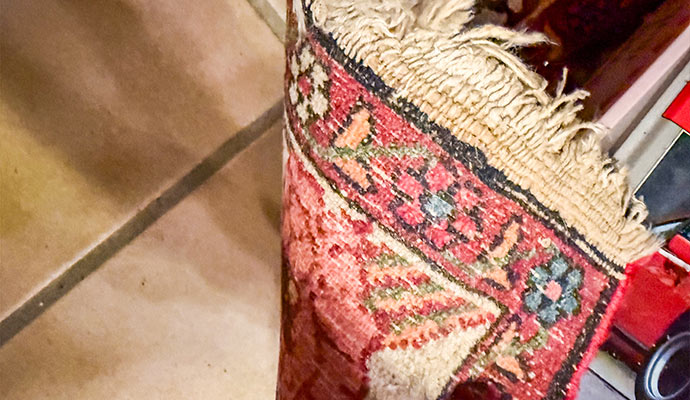 Close-up view of an rug backing