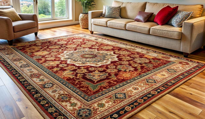 Beautiful persian rug placed on the living room
